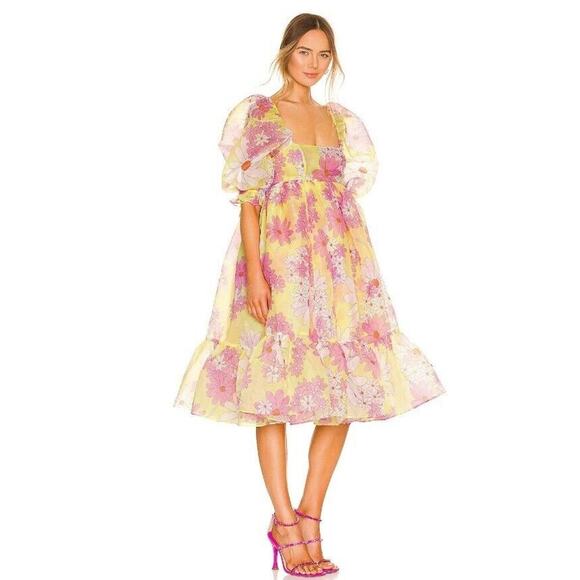 NWT Selkie French Puff Floral Midi Dress Size Small The Goldie #2C501 - Picture 2 of 13